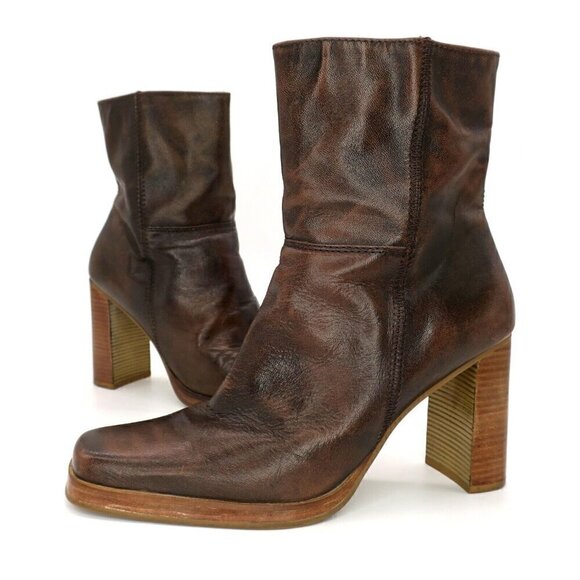 Vintage Y2K Candies Brown Square Toe Ankle Zip Platform Chunky Boots Women's 8M - Picture 1 of 8